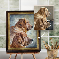 Custom Realistic Pet Portrait | Dog & Cat Lover Gifts | Personalized Oil Painting from Photo Horizontal