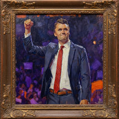 Never Back Down – Charlie Kirk, Hand-Painted Oil Painting Artwork, Modern Patriots Collection