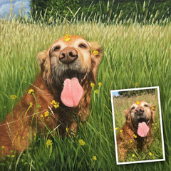 Custom Realistic Pet Portrait | Dog & Cat Lover Gifts | Personalized Oil Painting from Photo Horizontal