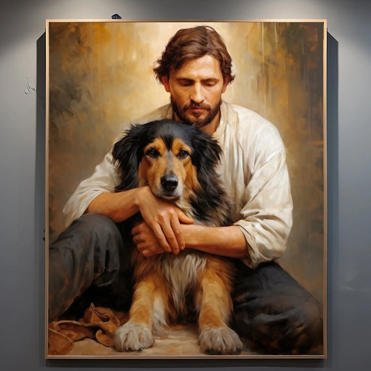Custom Dog Portrait Oil Painting on Canvas from Photo, Hand-Painted Pet Memorial Art Vertical